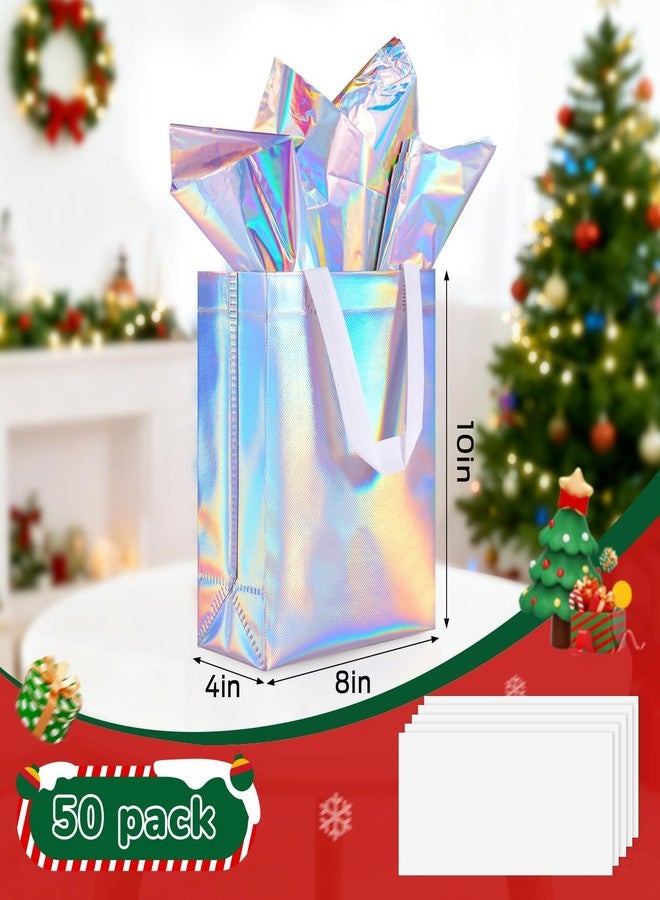 Lzerking 50-Pack Reusable Gift Bags (10x8x4 Inches) Holographic Non-Woven Eco-Friendly Party Favor Bags with Handles for Weddings, Christmas, Birthdays, Bulk Gift Packaging - Image 4